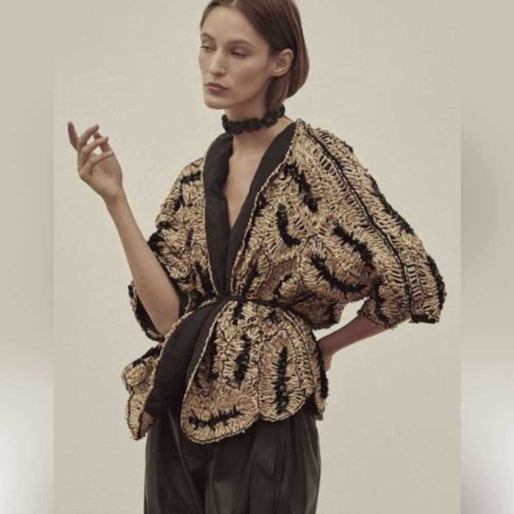 Brunello Cucinelli Sequinceded Jute and Crepe De Chine Jacket sz M NWT $ 7900
